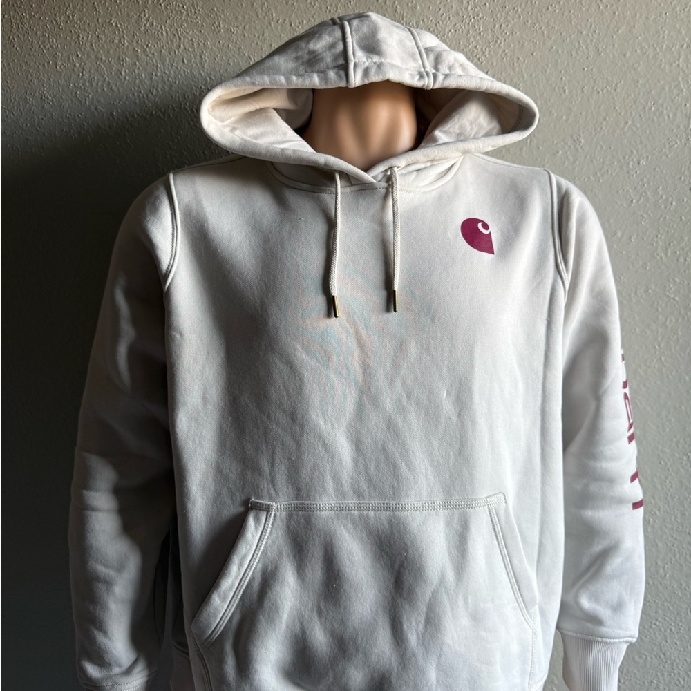 Carhartt Off-White Hoodie with Maroon Accents